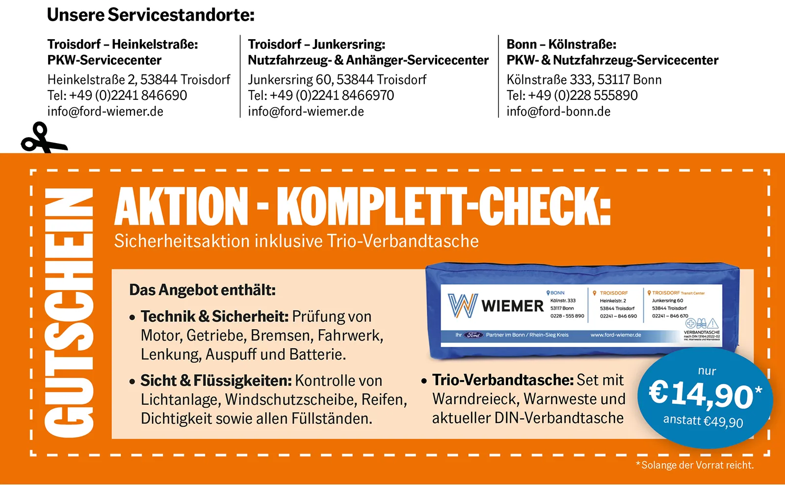 wiemer-service-bonn-troisdorf-werkstatt-ford wiemer verbandtasche aktion geschenk